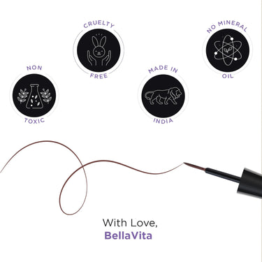 BELLAVITA Intense Drama Waterproof Eyeliner, Brown, Matte Finish, Smudge-Proof, Fast-Drying, Felt Tip Applicator, Enriched with Biotin, 3.5 ml